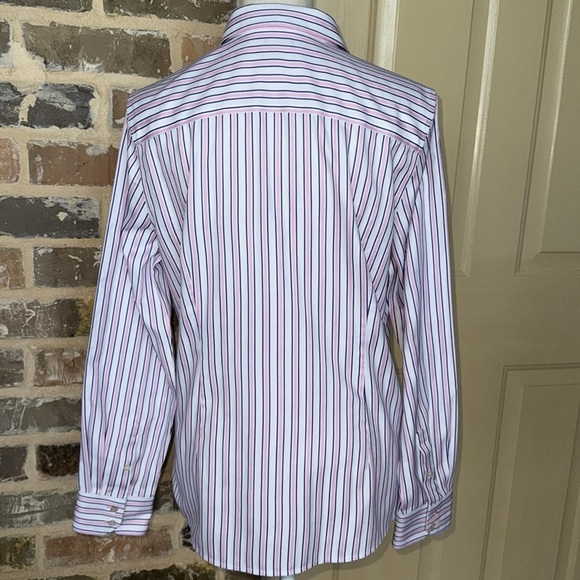 Talbots Perfect Shirt Pink Blue Preppy Stripe Fitted Button Up Shirt Non Iron 10 - Picture 4 of 16